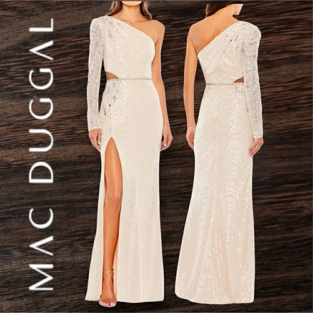 MAC DUGGAL Women’s Embellished One Sleeve Cut Out Gown in the Size 4